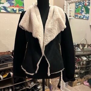 Betsey Johnson Black and Faux Fur Collar Jacket